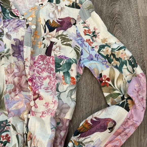Zara Floral Parrot Button Up Belted Mini Linen Dress XS blogger fav - Picture 11 of 12